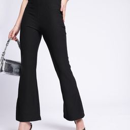 glitchez Women Effortlessly Cool Ribbed Side Slit Flared Trousers-image-28