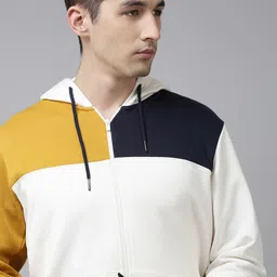 BEAT LONDON by PEPE JEANS Men White & Yellow Colourblocked Hooded Sweatshirt-image-91