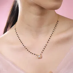 Rubans 22K Gold-Plated Ruby Pink & Cubic Zirconia Studded Mangalsutra-image-32