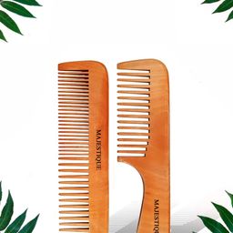 MAJESTIQUE Set Of 2 Anti-Static & No Snag Wooden Neem Hair Comb-8
