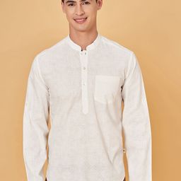 indus route by Pantaloons Men Geometric Woven Design Mandarin Collar Cotton Straight Kurta-picture-41