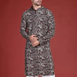 Anouk Geometric Embroidered Chikankari Sequinned Mandarin Collar Pure Cotton Kurta-image-99