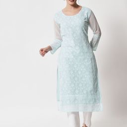 VAIRAGEE Women Teal Ethnic Motifs Embroidered Chikankari Georgette Kurta-picture-20