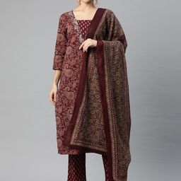 Yuris Women Ethnic Motifs Printed Regular Pure Cotton Kurta with Trousers & With Dupatta-57