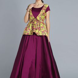 Ethnovog Women Burgundy Made to Measure Customised Gown with Peplum Jacket-image-94