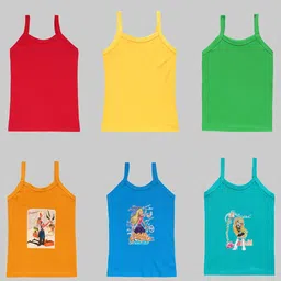 CAREPLUS Girls Pack Of 6 Assorted Printed Pure Cotton Camisoles-image-91