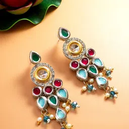 Anouk Gold Plated Kundan Studded And Beaded Contemporary Drop Earrings-13