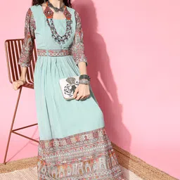 Kvsfab Women Turquoise Blue Ethnic Motifs Gown for Days-image-65