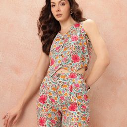 all about you Floral Print Waist Coat with Shorts Co-Ord set-image-43