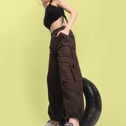 Bene Kleed Women Classic Loose Fit Mid-Rise Cargo Cotton Trouser-image-63