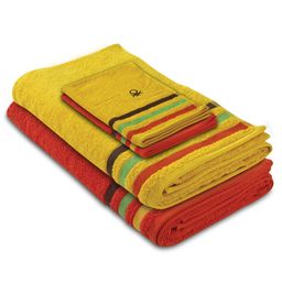 United Colors of Benetton Yellow & Red 4 Pieces Striped Cotton 450 GSM Towel Set-picture-26