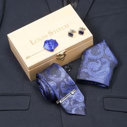 LOUIS STITCH Men Royal Blue Italian Silk Necktie Accessory Gift Set-image-97