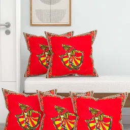 Lali Prints Red & Yellow Set of 5 Ethnic Motifs Square Cushion Covers-20