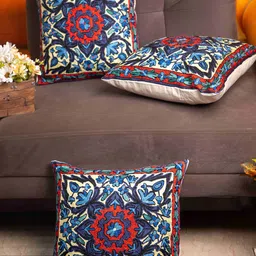 STUDIOHMK Navy Blue & Pink Kashmiri Embroidered Square Cushion Covers-11
