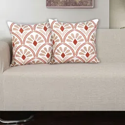 Ode & Cleo Rust & Off White Set of 2 Embroidered Square Cushion Covers-39