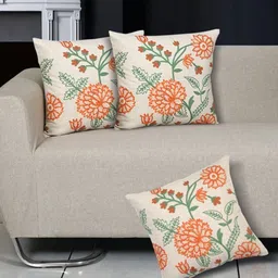 Ode & Cleo White & Green Embroidered Pure Cotton Square Cushion Cover-image-29