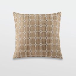 Mirooh Beige colored & White Embroidered Cotton Square Cushion-4