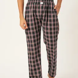 JAPS Men Black & Red Checked Cotton Lounge Pants-image-39