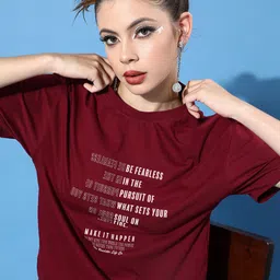 Roadster Women Charming Maroon Typography Joyful Conversation Tshirt-image-54