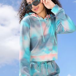 Tokyo Talkies Women Green & Multicoloured Tie & Dye Printed Hooded Sweatshirt-picture-10