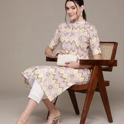Readiprint Fashions Tribal Printed Mandarin Collar Roll-Up Sleeves Pure Cotton Kurta-picture-51