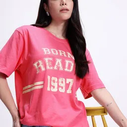 Kook N Keech Women Typography Printed Oversized Pure Cotton T-shirt-image-79