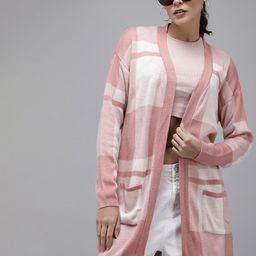 The Roadster Life Co. Acrylic Checked Longline Front-Open Shrug Sweater-5
