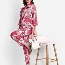 githaan Abstract Printed Shirt Collar Flared Sleeves Pure Cotton High-Low Top & Palazzos-11