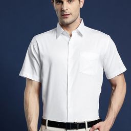 Hancock Comfort Slim Fit Spread Collar Short Sleeves Pure Cotton Formal Shirt-image-50