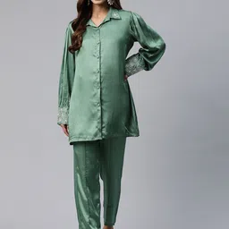 Readiprint Fashions Beads & Stones Pure Silk Tunic with Trousers-38
