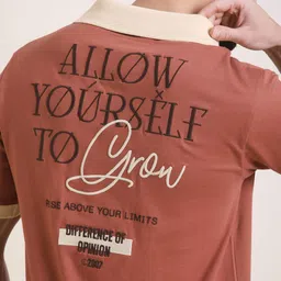 Difference of Opinion Typography Printed Relaxed Fit Polo Collar Cotton T-shirt-image-82