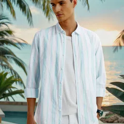 Peter England Casuals Striped Spread Collar Slim Fit Pure Cotton Casual Shirt-image-59