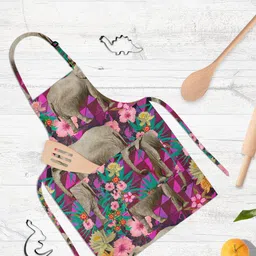 ArtzFolio Elephant Pattern D1 Kids Brown & Pink Printed Cotton Apron-image-11