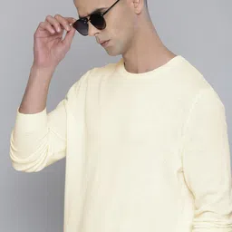 Flying Machine Men Off White Solid Pure Cotton Knitted Pullover-image-81