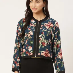 Antheaa Women Teal Blue & Peach-Coloured Floral Printed Tailored Jacket-16