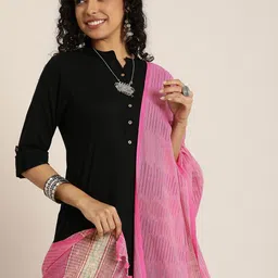 Taavi Pink Woven Design Cotton Ikat Dupatta-image-98
