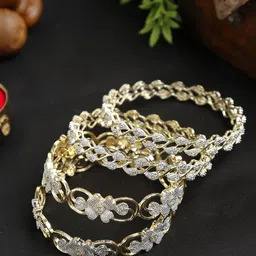YouBella Set of 4 Silver-Toned Gold-Plated Stone Studded Floral Patterned Bangles-39