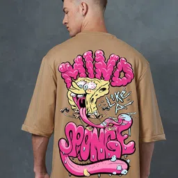 Bewakoof Men Graphic Spongebob Printed Round Neck Pure Cotton Oversized T-shirt-image-73