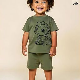 Minicult Kids Pack Of 2 Animal Printed Round Neck Pure Cotton T-shirt With Shorts-image-46