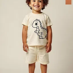 Minicult Kids Pack Of 2 Animal Printed Round Neck Pure Cotton T-shirt With Shorts-44