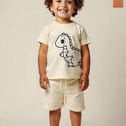 Minicult Kids Pack Of 2 Animal Printed Round Neck Pure Cotton T-shirt With Shorts-image-105