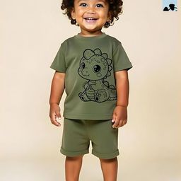 Minicult Kids Pack Of 2 Animal Printed Round Neck Pure Cotton T-shirt With Shorts-image-98