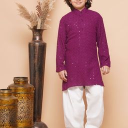 Aj DEZInES Boys Ethnic Motifs Embroidered Regular Pure Cotton Kurta With Salwar-picture-38