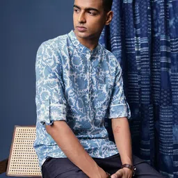 Taavi Ethnic Motifs Block Printed Roll-Up Sleeves Pure Cotton Kurta-54