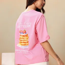 Mast & Harbour Pure Cotton Graphic Printed Oversized T-shirt-picture-35