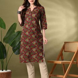 Lavantika Floral Printed Mandarin Collar Straight Pure Cotton Kurta-25