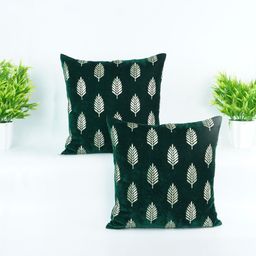Decoghar Green & White 2 Pieces Embroidered Square Cushion Covers-image-98