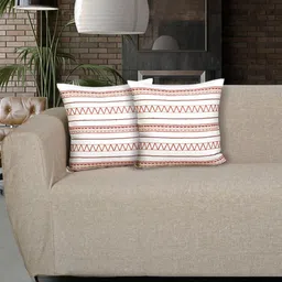 Ode & Cleo Rust & White Set of 2 Embroidered Square Cushion Covers-10