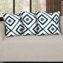Ode & Cleo Teal & White Set of 3 Embroidered Square Cushion Covers-24