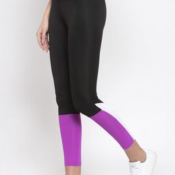 Boston Club Women Black & Purple Colourblocked Skinny-Fit Cropped Tights-image-5
